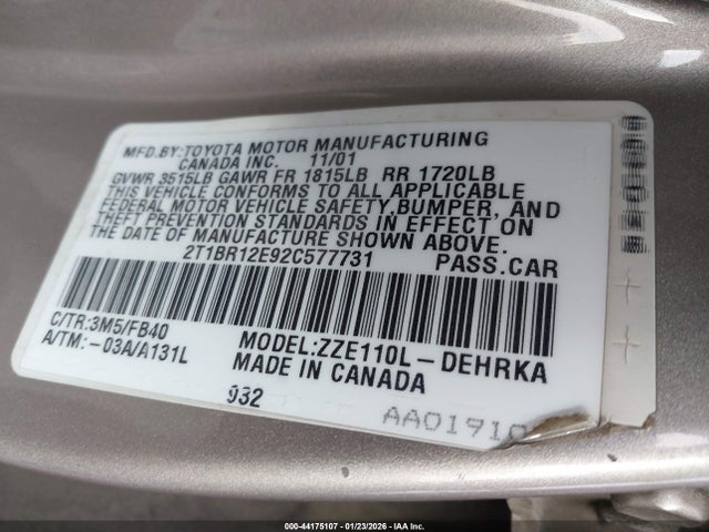 2002 TOYOTA COROLLA 2T1BR12E92C577731 Photo 8