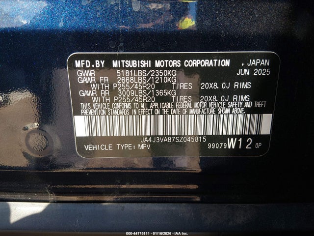 2025 MITSUBISHI OUTLANDER JA4J3VA87SZ045815 Photo 8