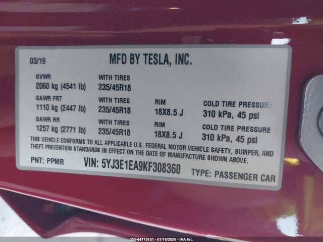 2019 TESLA MODEL 3 5YJ3E1EA9KF308360 Photo 8