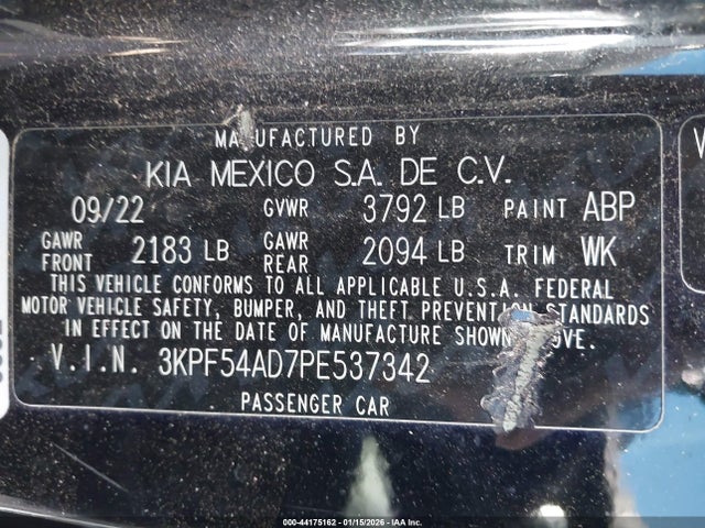 2023 Kia Forte Gt-line მანქანა იყიდება აუქციონზე, vin: 3KPF54AD7PE537342, აუქციონის ნომერი: 44175162