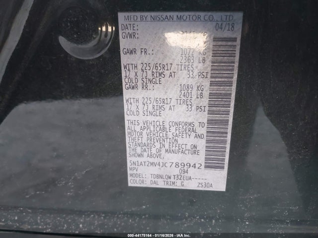 5N1AT2MV4JC789942 Nissan ROGUE SV
