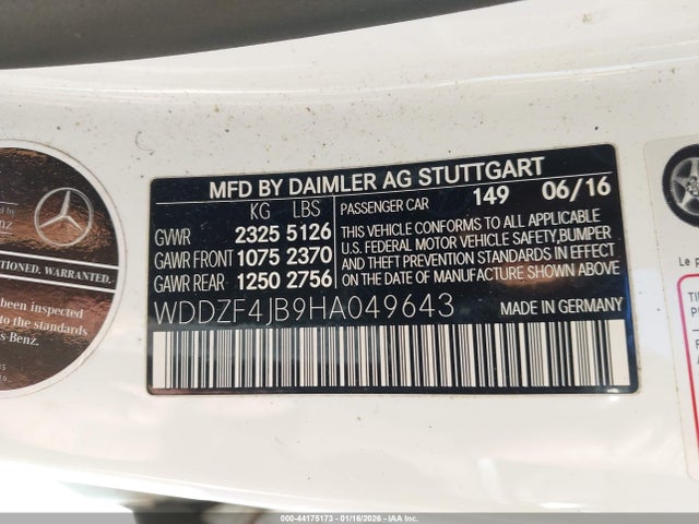 2017 Mercedes-benz E 300 მანქანა იყიდება აუქციონზე, vin: WDDZF4JB9HA049643, აუქციონის ნომერი: 44175173