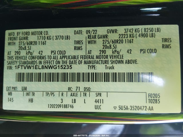 2022 FORD F-150 LIGHTNING 1FTVW1EL8NWG15235 Photo 8