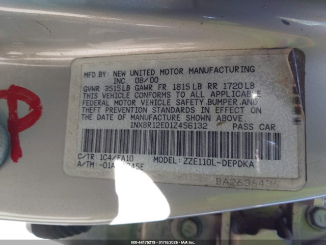 2001 TOYOTA COROLLA 1NXBR12E01Z456132 Photo 8