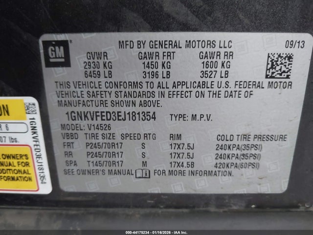 Chevrolet Traverse Ls 2014 1GNKVFED3EJ181354 Image 9