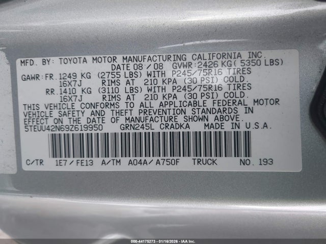 2009 TOYOTA TACOMA 5TEUU42N69Z619950 Photo 8