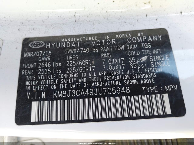 KM8J3CA49JU705948 Hyundai TUCSON SEL