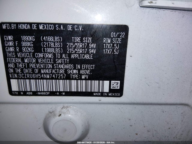 3CZRU6H54NM747257 Honda Hr-v Awd Ex