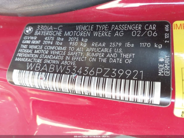 2006 BMW 330CI WBABW53436PZ39921 Photo 8