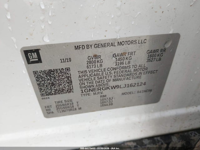 1GNERGKW9LJ162124 Chevrolet Traverse Lt Cloth