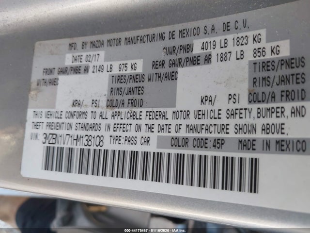 3MZBN1V71HM138108 Mazda Mazda3 Touring