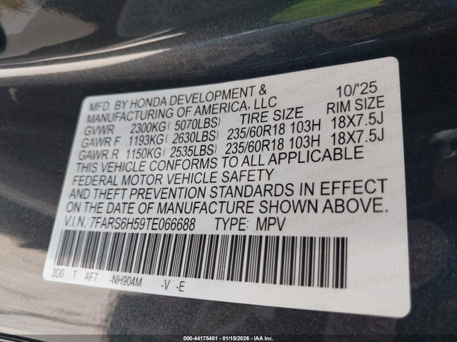 Продажа на аукционе авто 2026 Honda Cr-v Hybrid Awd Sport, vin: 7FARS6H59TE066688, номер лота: 44175481