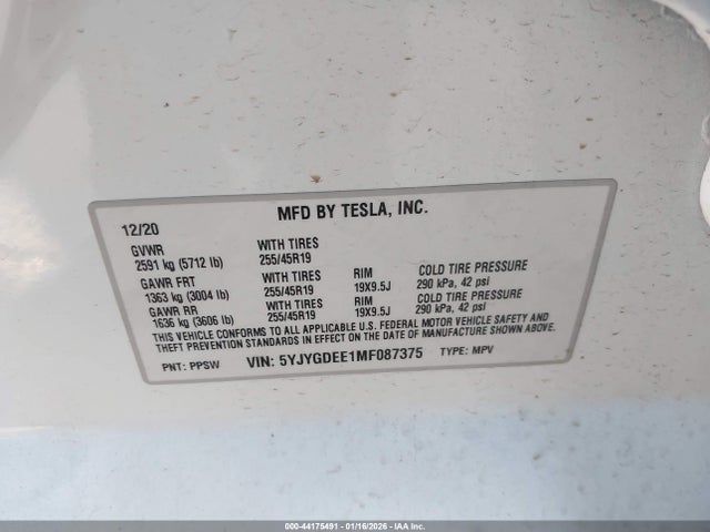 2021 TESLA MODEL Y 5YJYGDEE1MF087375 Photo 8