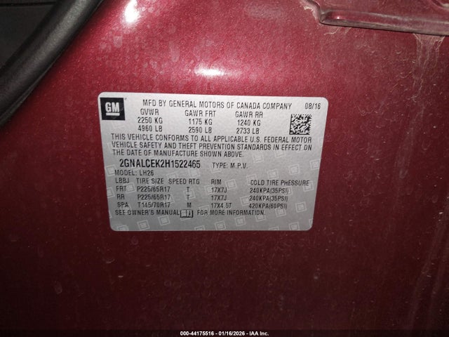Chevrolet EQUINOX LT 2017 2GNALCEK2H1522465 Image 9
