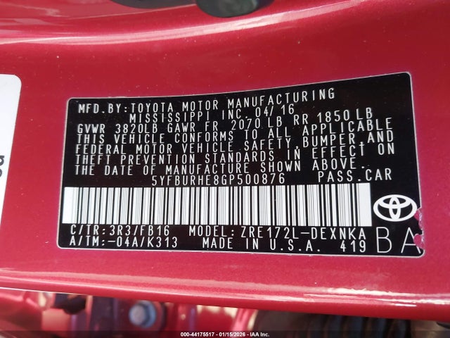 Toyota Corolla Le Plus 2016 5YFBURHE8GP500876 Image 9