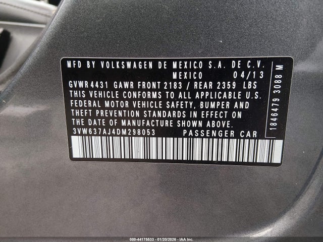 Aukcja sprzedaży 2013 Volkswagen Jetta Hybrid Sel Premium, vin: 3VW637AJ4DM298053, numer aukcji: 44175533