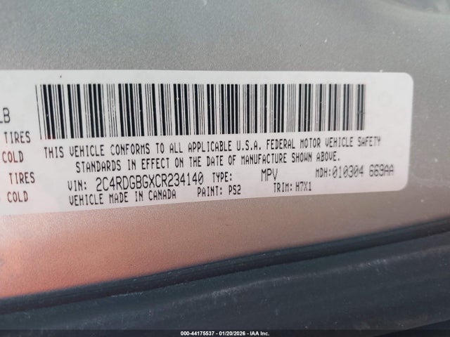 2012 Dodge Grand Caravan Se/avp მანქანა იყიდება აუქციონზე, vin: 2C4RDGBGXCR234140, აუქციონის ნომერი: 44175537