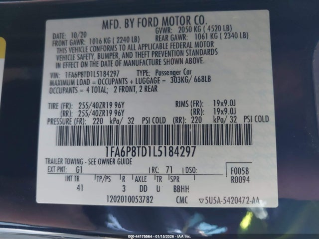 2020 FORD MUSTANG 1FA6P8TD1L5184297 Photo 8