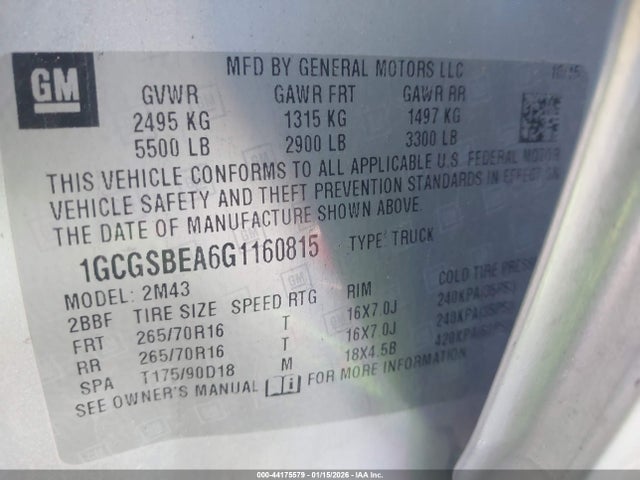 1GCGSBEA6G1160815 Chevrolet Colorado Wt