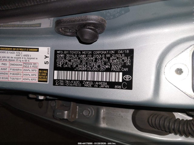 JTDKBRFU3J3601257 Toyota Prius