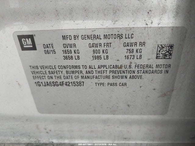 1G1JA6SG4F4215387 Chevrolet Sonic Ls Auto
