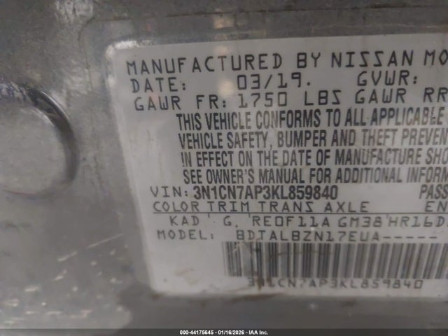 Nissan Versa 1.6 Sv 2019 3N1CN7AP3KL859840 Image 9