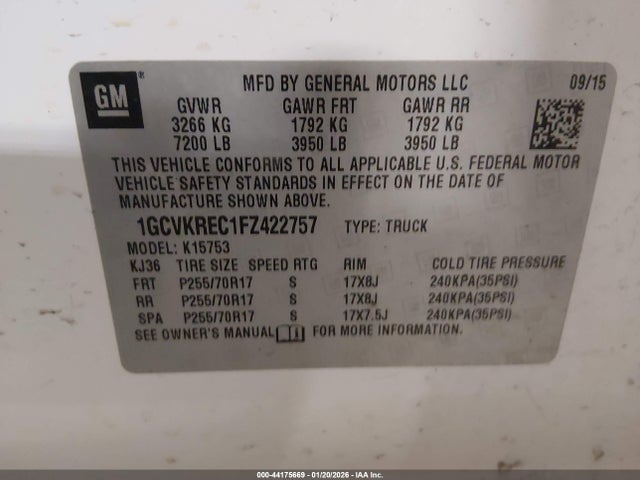 1GCVKREC1FZ422757 Chevrolet Silverado 1500 1lt