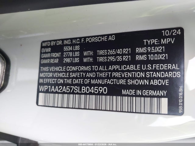 Продажа на аукционе авто 2025 Porsche Macan T, vin: WP1AA2A57SLB04590, номер лота: 44175684