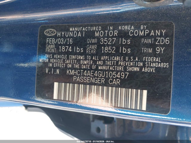 KMHCT4AE4GU105497 Hyundai ACCENT SE