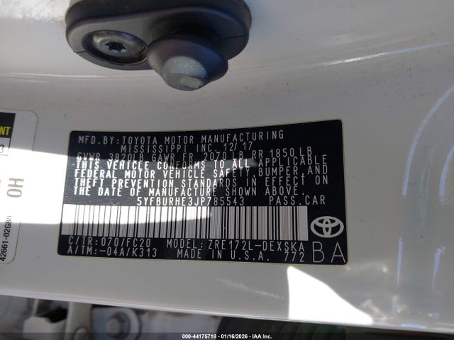 5YFBURHE3JP785543 Toyota COROLLA SE