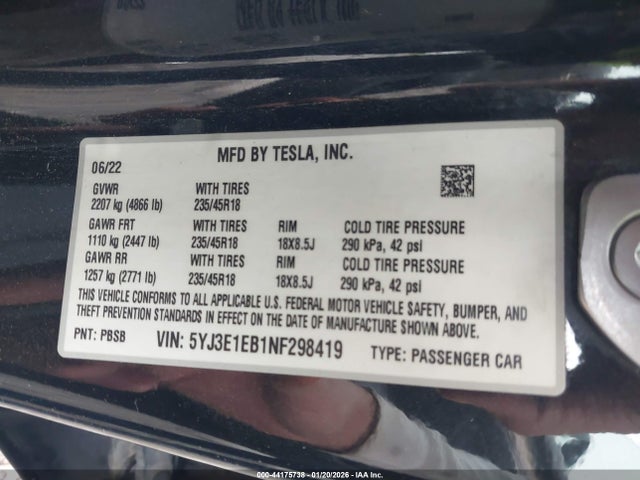 2022 TESLA MODEL 3 5YJ3E1EB1NF298419 Photo 8