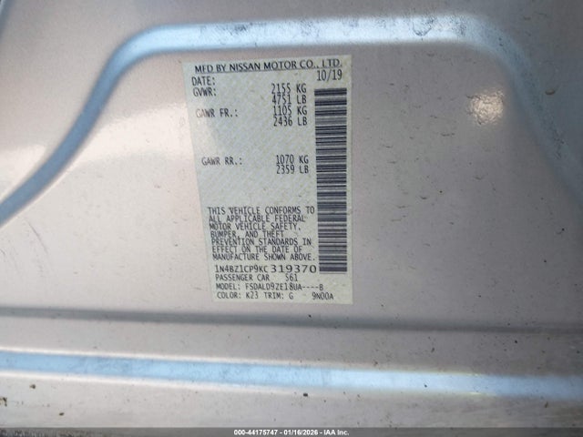 1N4BZ1CP9KC319370 Nissan Leaf Sv Plus