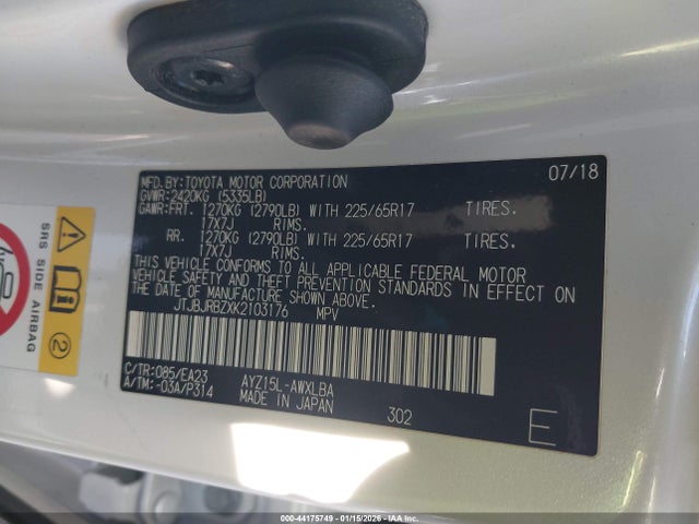 JTJBJRBZXK2103176 Lexus NX 300H