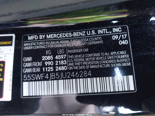 55SWF4JB5JU246284 Mercedes-Benz C 300