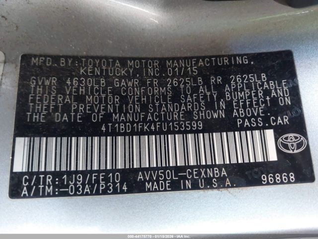 2015 TOYOTA CAMRY HYBRID 4T1BD1FK4FU153599 Photo 8