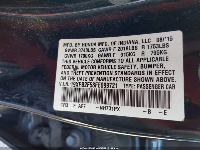 Honda Civic Lx 2015 19XFB2F58FE099721 Image 9