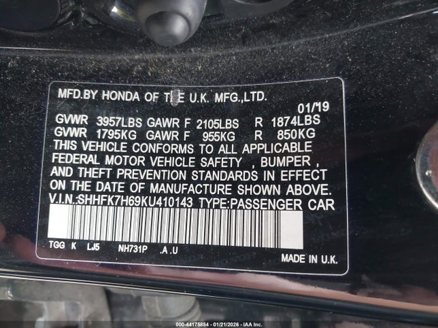 SHHFK7H69KU410143 Honda CIVIC EX