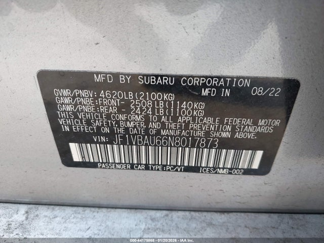 Subaru WRX GT 2022 JF1VBAU66N8017873 Image 9