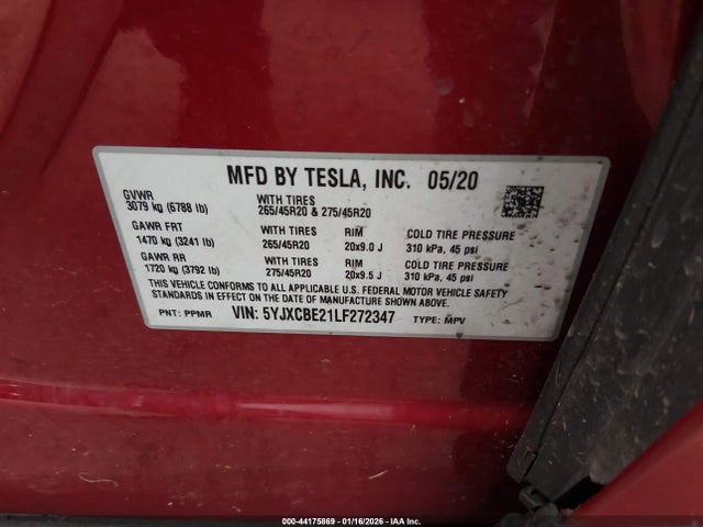 2020 TESLA MODEL X 5YJXCBE21LF272347 Photo 8