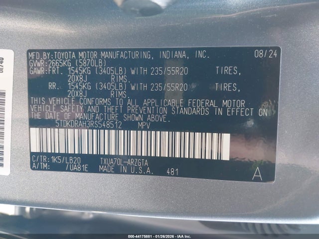 2024 TOYOTA HIGHLANDER 5TDKDRAH3RS548512 Photo 8