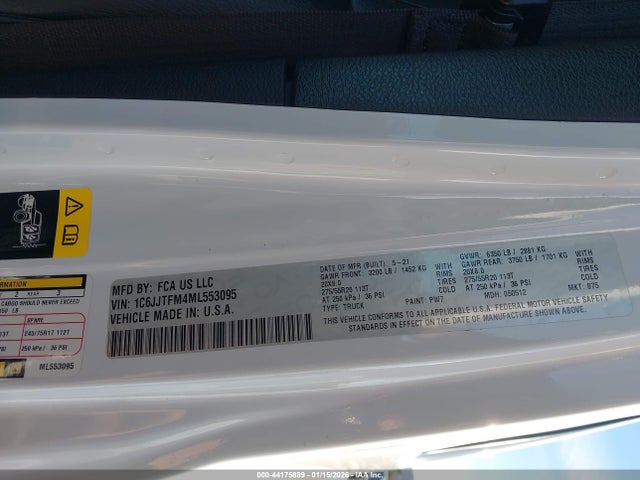 Jeep Gladiator High Altitude 4x4 2021 1C6JJTFM4ML553095 Image 9