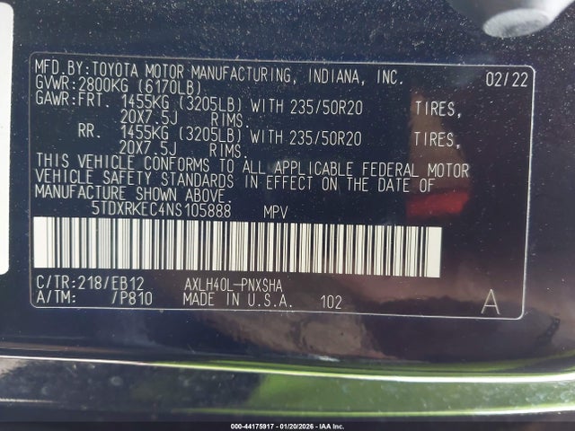 5TDXRKEC4NS105888 Toyota Sienna Xse