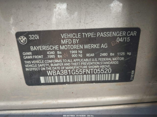 Продаж на аукціоні авто 2015 Bmw 320i, vin: WBA3B1G55FNT05520, номер лоту: 44175924