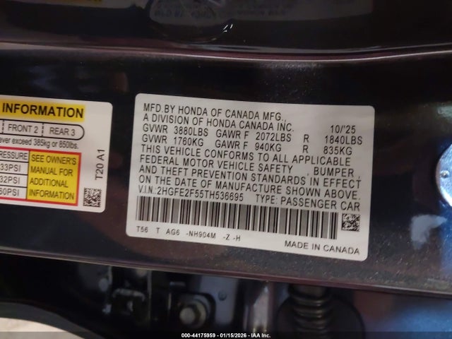Honda Civic Sport 2026 2HGFE2F55TH536695 Image 9