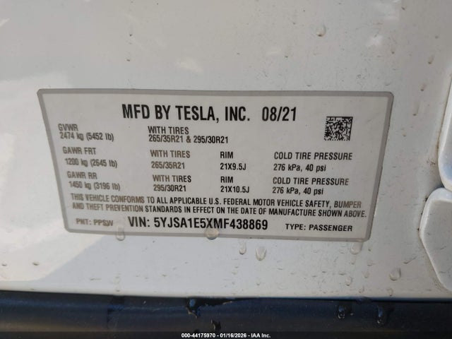 2021 TESLA MODEL S 5YJSA1E5XMF438869 Photo 8
