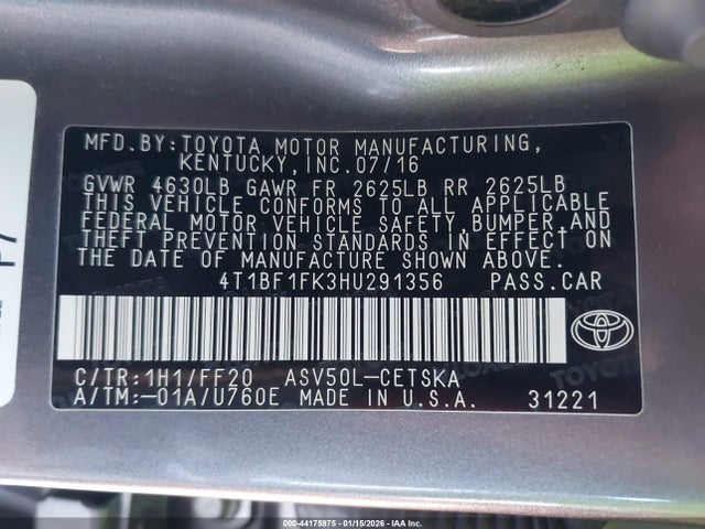 Toyota CAMRY SE 2017 4T1BF1FK3HU291356 Image 9