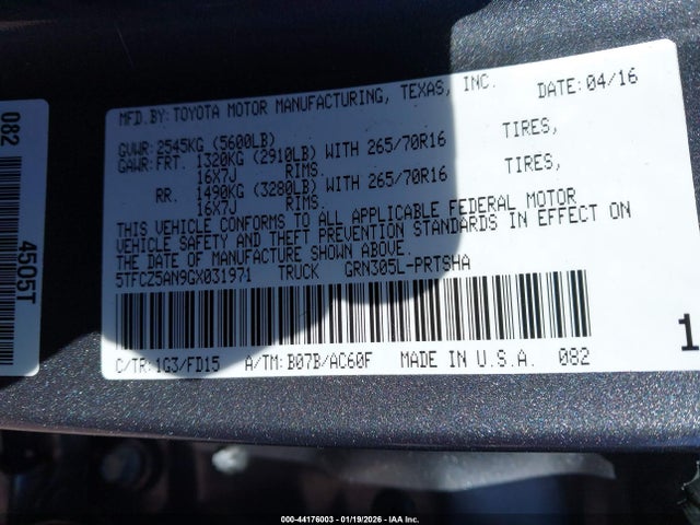 5TFCZ5AN9GX031971 Toyota Tacoma Trd Off Road