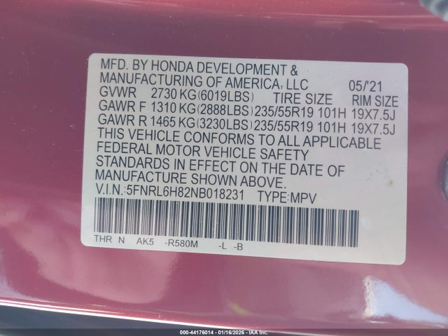 2022 HONDA ODYSSEY 5FNRL6H82NB018231 Photo 8