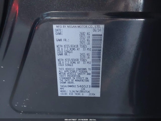 5N1AL0MM9EC540523 Infiniti QX60