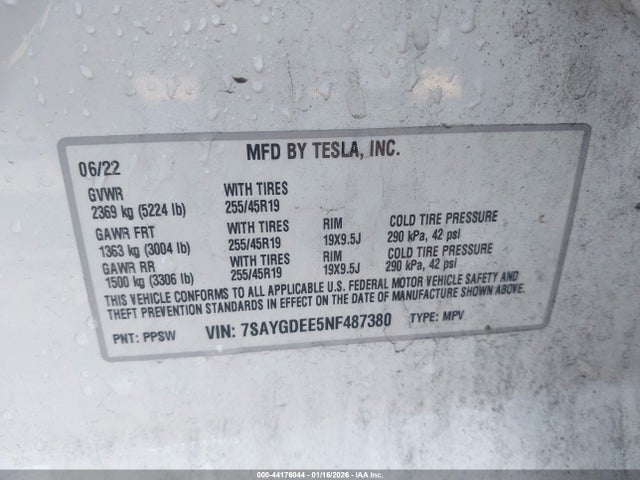 2022 TESLA MODEL Y 7SAYGDEE5NF487380 Photo 8